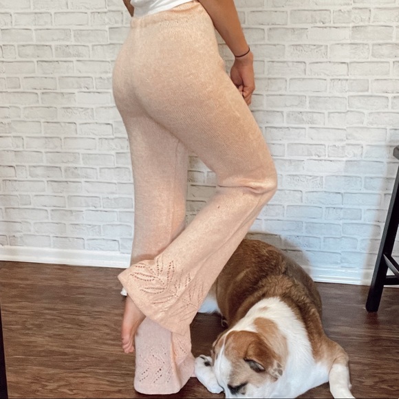 Vintage Pants - Knit Vintage Flare Pants Crochet Peach Pink